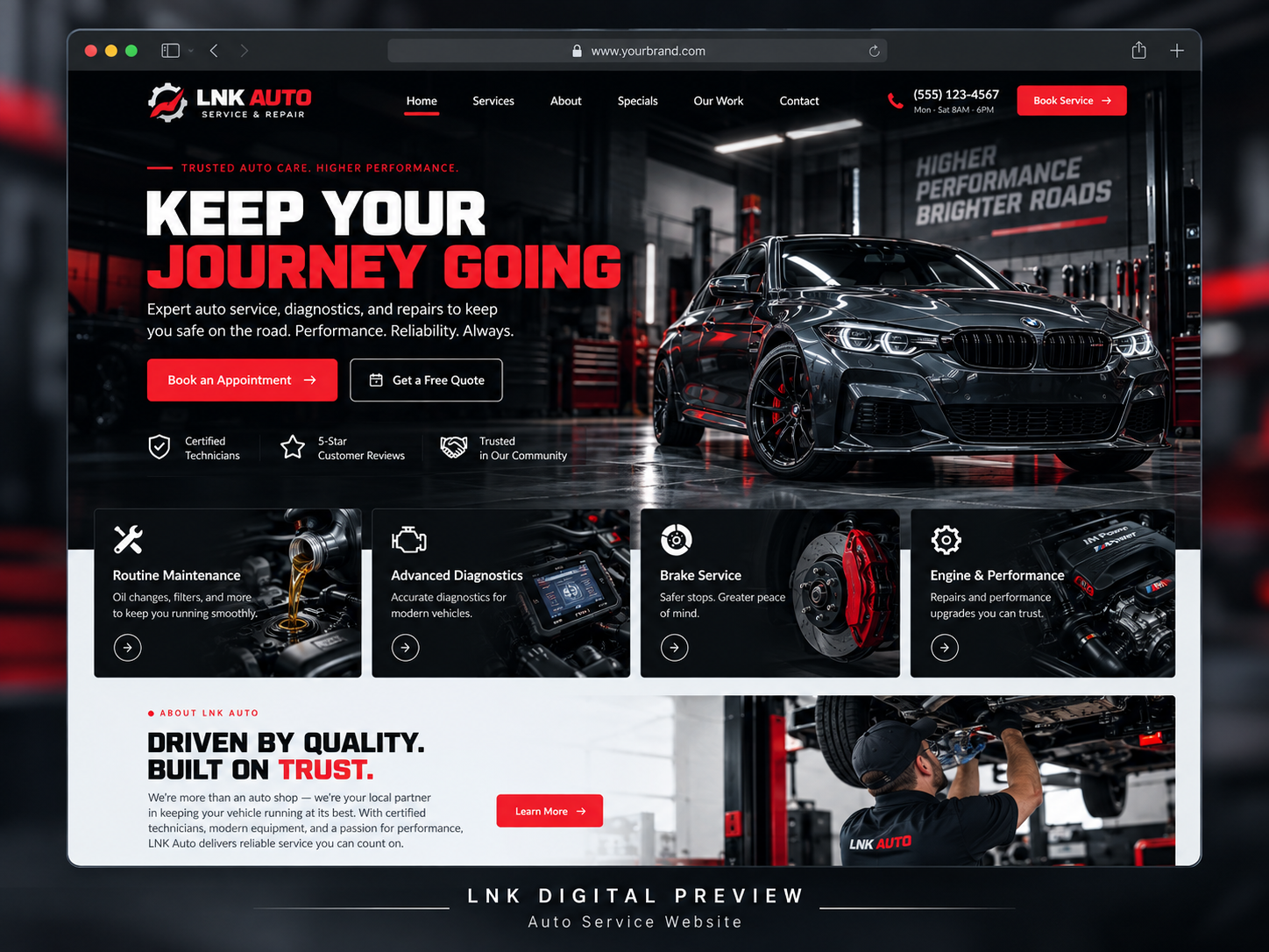 Auto repair website design concept