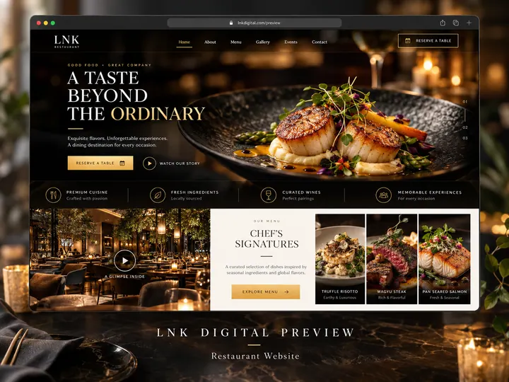 Realistic restaurant website showing a reservation-oriented business design